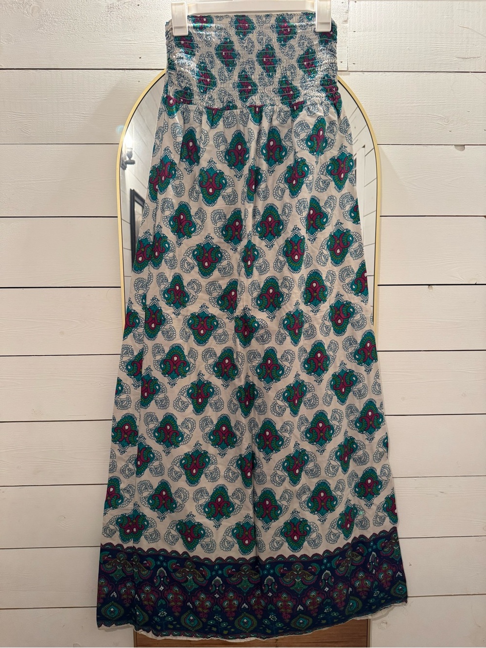 Old Navy White Maxi Skirt with Teal & Purple Medallion Print